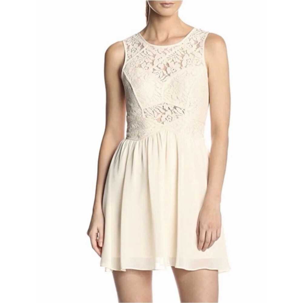 BCBGeneration Lace Chiffon Dress Blush Nude Fit & Flare Wedding Guest Size 8